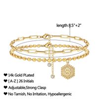 Hawaiian Vacation Tropical Hexagon Letter Copper Layered Plating Chain 14k Gold Plated Women's Girl's Anklet main image 2