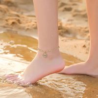 Hawaiian Vacation Tropical Hexagon Letter Copper Layered Plating Chain 14k Gold Plated Women's Girl's Anklet main image 3