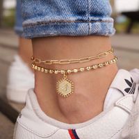 Hawaiian Vacation Tropical Hexagon Letter Copper Layered Plating Chain 14k Gold Plated Women's Girl's Anklet main image 4