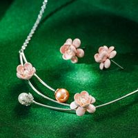 Princess Sweet Flower Copper Spray Paint Artificial Pearls Zircon Platinum Plated Earrings Necklace main image 5