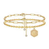 Hawaiian Vacation Tropical Hexagon Letter Copper Layered Plating Chain 14k Gold Plated Women's Girl's Anklet sku image 2