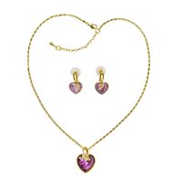 Elegant Luxurious Heart Shape Copper Plating Inlay Glass Zircon 18k Gold Plated Earrings Necklace main image 3