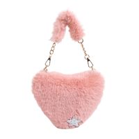 Women's Fur Solid Color Streetwear Sewing Thread Heart-shaped Zipper Shoulder Bag sku image 4