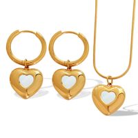 Elegant Formal Simple Style Heart Shape Titanium Steel Plating Inlay Shell 18k Gold Plated Earrings Necklace main image 8
