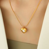 Elegant Formal Simple Style Heart Shape Titanium Steel Plating Inlay Shell 18k Gold Plated Earrings Necklace main image 6