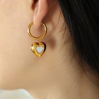 Elegant Formal Simple Style Heart Shape Titanium Steel Plating Inlay Shell 18k Gold Plated Earrings Necklace main image 5