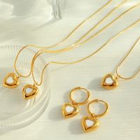 Elegant Formal Simple Style Heart Shape Titanium Steel Plating Inlay Shell 18k Gold Plated Earrings Necklace main image 1