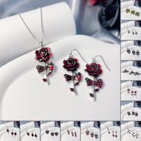 Elegant Vintage Style Heart Shape Rose Skull Metal Silver Plated Unisex Earrings Necklace main image 11
