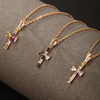Simple Style Commute Cross Copper Alloy Plating Inlay Artificial Gemstones 18k Gold Plated Women's Pendant Necklace main image 1