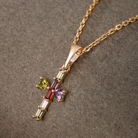 Simple Style Commute Cross Copper Alloy Plating Inlay Artificial Gemstones 18k Gold Plated Women's Pendant Necklace main image 4