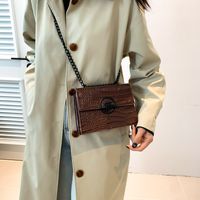 Women's Pu Solid Color Vintage Style Classic Style Sewing Thread Metal Button Square Flip Cover Shoulder Bag sku image 4