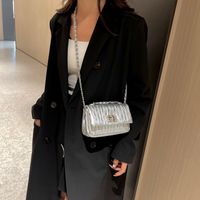 Women's Pu Solid Color Vintage Style Classic Style Sewing Thread Chain Square Flip Cover Shoulder Bag main image 3