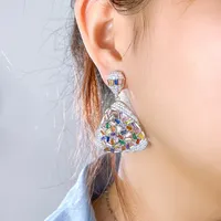 1 Pair Casual Shiny Triangle Water Droplets Inlay Copper Zircon White Gold Plated Drop Earrings main image 1