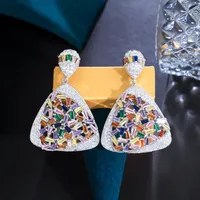 1 Pair Casual Shiny Triangle Water Droplets Inlay Copper Zircon White Gold Plated Drop Earrings main image 4
