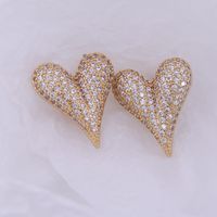 1 Pair Sweet Shiny Heart Shape Plating Inlay Copper Zircon 18K Gold Plated Ear Studs main image 4