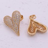 1 Paire Sucré Brillant Forme De Cœur Placage Incruster Le Cuivre Zircon Plaqué Or 18K Boucles D'Oreilles main image 5