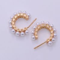 1 Paire Style Simple Style Classique Rond Incruster Le Cuivre Perles Artificielles Zircon Boucles D'Oreilles main image 3
