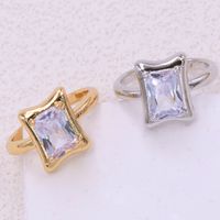 Copper 18K Gold Plated Glam Plating Inlay Solid Color Zircon Open Rings main image 2