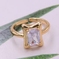 Copper 18K Gold Plated Glam Plating Inlay Solid Color Zircon Open Rings main image 4
