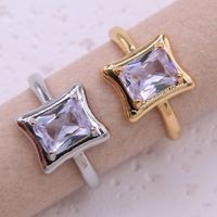 Copper 18K Gold Plated Glam Plating Inlay Solid Color Zircon Open Rings main image 1