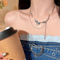 Fashion Heart Shape Butterfly Alloy Pearl Plating Women's Layered Necklaces Pendant Necklace 1 Piece sku image 19