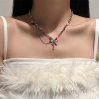 Fashion Heart Shape Butterfly Alloy Pearl Plating Women's Layered Necklaces Pendant Necklace 1 Piece sku image 50