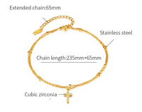French Style Simple Style Cross Stainless Steel Layered Inlay Zircon Women's Anklet main image 2