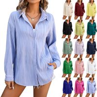 Women's Blouse Long Sleeve Blouses Casual Classic Style Waves Solid Color main image 1