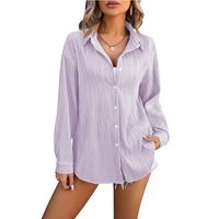 Women's Blouse Long Sleeve Blouses Casual Classic Style Waves Solid Color main image 3