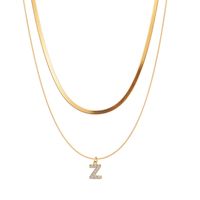 Fashion Letter Titanium Steel Inlay Zircon Layered Necklaces 1 Piece sku image 25