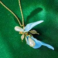 Fairy Style Elegant Flower Copper Plating Inlay Artificial Pearls Rubber Zircon 18k Gold Plated Earrings Necklace main image 7