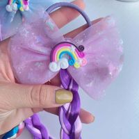 Girl's Cute Rainbow Chemical Fiber Contrast Collar Net Yarn Bowknot Hair Tie Party Headpieces main image 3