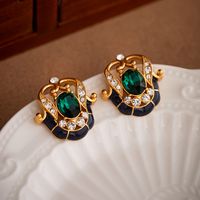 1 Pair Elegant Retro Geometric Plating Inlay Alloy Artificial Gemstones 18k Gold Plated Ear Studs main image 1