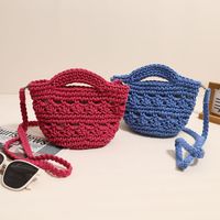 Women's Small Cotton Solid Color Vintage Style Classic Style Square Magnetic Buckle Straw Bag main image 5