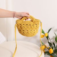 Women's Small Cotton Solid Color Vintage Style Classic Style Square Magnetic Buckle Straw Bag main image 4