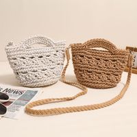 Women's Small Cotton Solid Color Vintage Style Classic Style Square Magnetic Buckle Straw Bag main image 6