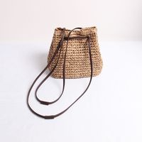 Women's Medium Straw Solid Color Classic Style Square String Shoulder Bag sku image 2