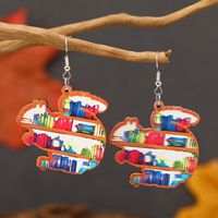 1 Pair Cute Book Animal Wood Silver Plated Drop Earrings main image 6