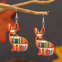 1 Pair Cute Book Animal Wood Silver Plated Drop Earrings main image 8