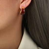 1 Pair Elegant Retro Moon Enamel Plating Copper 18k Gold Plated Ear Studs main image 5