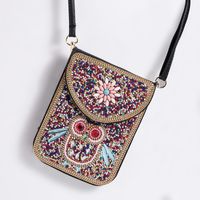 Women's Small Pu Leather Elephant Flower Vintage Style Square Magnetic Buckle Crossbody Bag sku image 3