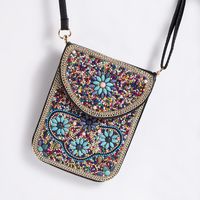 Women's Small Pu Leather Elephant Flower Vintage Style Square Magnetic Buckle Crossbody Bag sku image 2