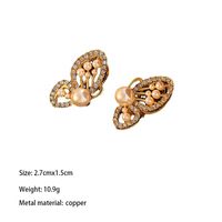 1 Pair Elegant Retro Sweet Butterfly Plating Inlay Copper Artificial Pearls Rhinestones 18k Gold Plated Ear Studs main image 2