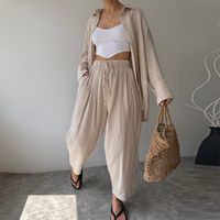 Outdoor Daily Women's Casual Solid Color Polyester Button Pants Sets Pants Sets main image 3