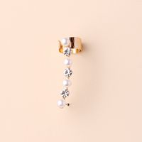 1 Piece Simple Style Round Plating Inlay Alloy Artificial Pearls Rhinestones 14k Gold Plated Ear Cuffs main image 3