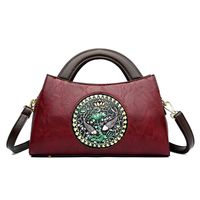 Women's Medium Pu Leather Flower Vintage Style Square Zipper Handbag sku image 2