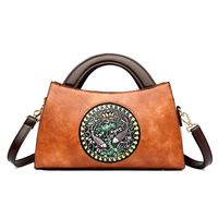 Women's Medium Pu Leather Flower Vintage Style Square Zipper Handbag sku image 3