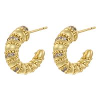 1 Pair Exaggerated Luxurious Shiny C Shape Star Side Stripe Plating Inlay Copper Zircon 18k Gold Plated Ear Studs main image 5