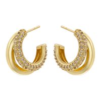 1 Pair Exaggerated Luxurious Shiny C Shape Star Side Stripe Plating Inlay Copper Zircon 18k Gold Plated Ear Studs main image 7