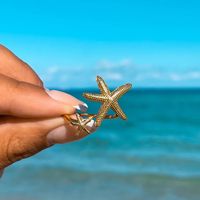 304 Stainless Steel IG Style Plating Starfish Open Rings main image 7